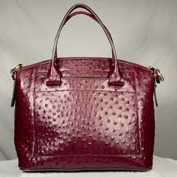 Dooney & Bourke Ostrich Domed Satchel - Cranberry - Picture 2 of 16